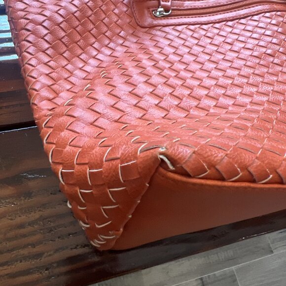 Charming Charlie Orange Weave Vegan Leather Large Tote, Handbag, Purse - Picture 16 of 16